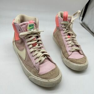 Nike Blazer Mid 77 Pink Coral Tan Suede High Top Sneakers Youth 5Y